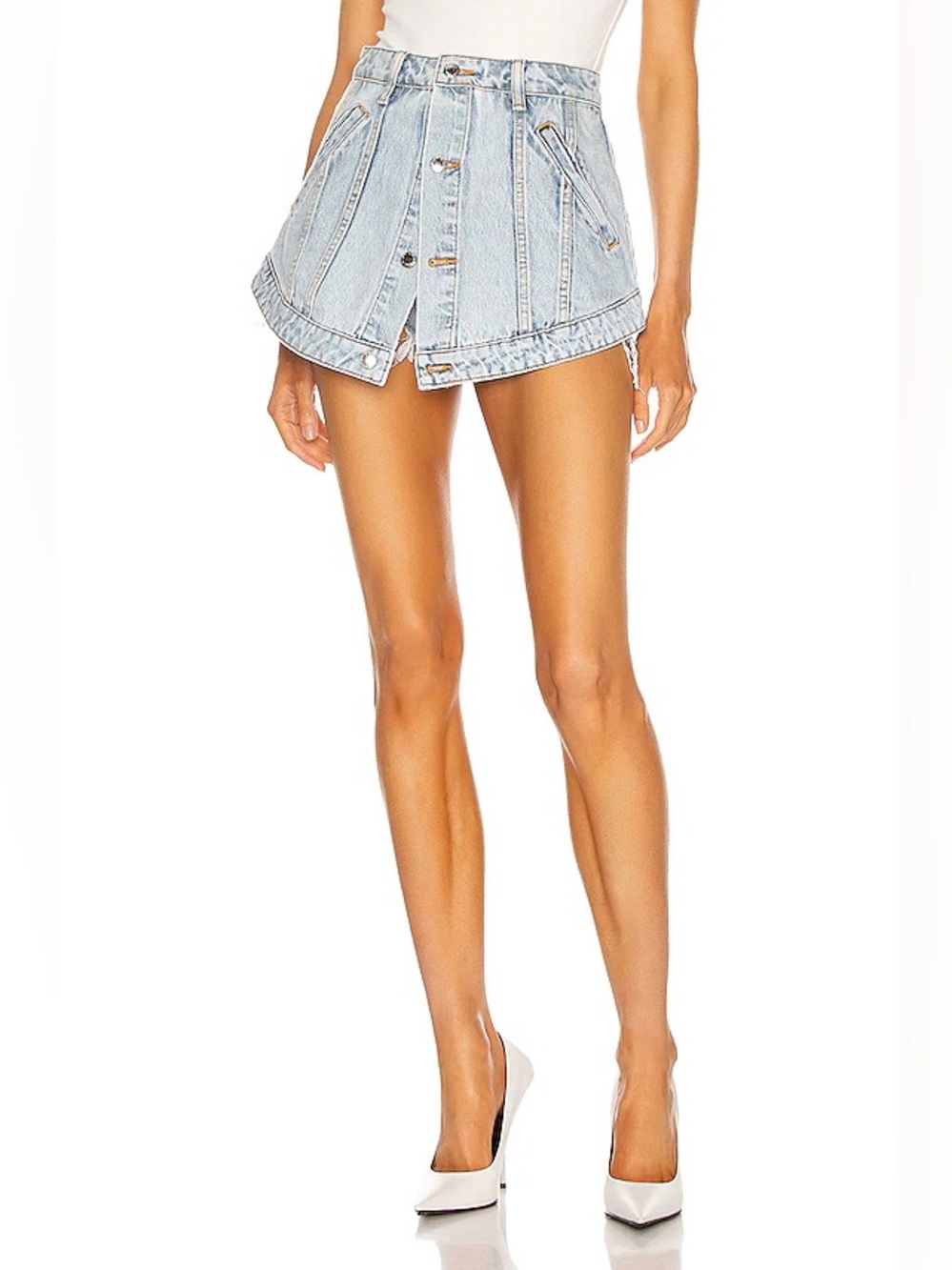 Light Blue Denim Panelled Mini Skirt